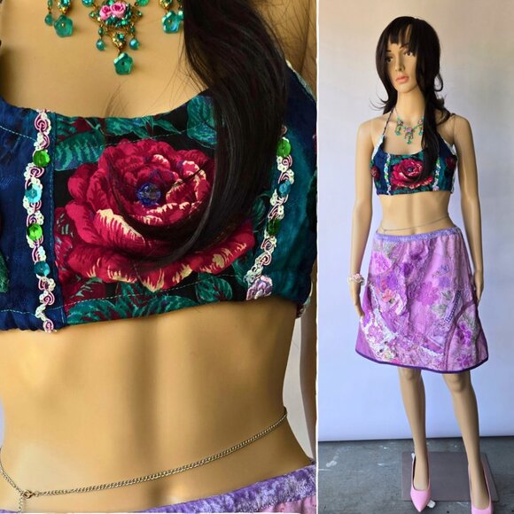 One-of-a-Kind Patchwork & Rose Festival Halter Top - Picture 1 of 7
